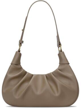 Womens Nude Crescent Ruched Mini Hobo Underarm Handbag Purse Shoulder Bag